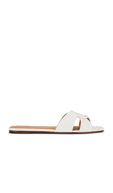 Polo Ralph Lauren Shiny Drum Pebble Sandal in White | Paper Flat Sandals for Women