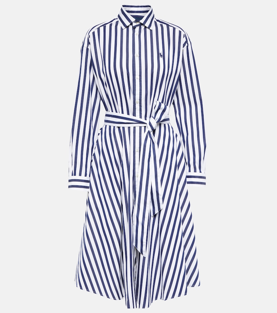 Polo Ralph Lauren Striped cotton midi shirt dress. Polo Ralph Lauren 条纹棉质中长衬衫裙