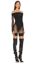 Poster Girl Rum Playsuit Shapewear Toxic Mesh Off The Shoulder Bodysuit in Black