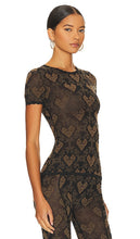 Poster Girl Scarlett Tee Flocked Mesh Fitted T-Shirt in Brown