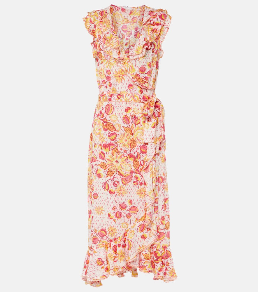 Poupette St Barth Aude ruffled floral wrap dress. Poupette St Barth Aude 荷叶边花卉裹身裙