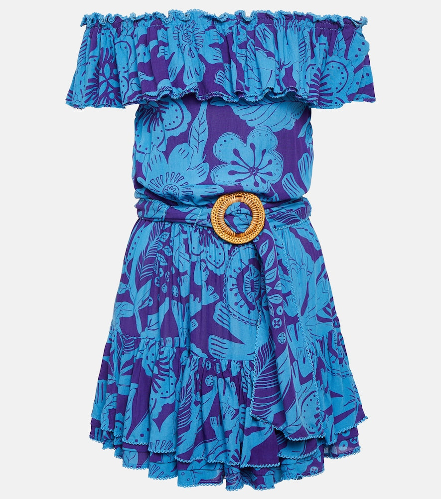 Poupette St Barth Bella printed off-shoulder minidress. Poupette St Barth Bella 印花露肩迷你连衣裙