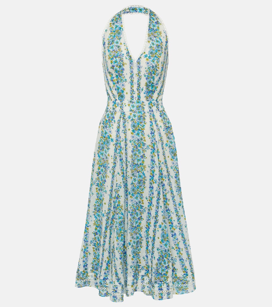 Poupette St Barth Beth floral halterneck cotton midi dress. Poupette St Barth Beth 花卉图案露背棉质中长连衣裙