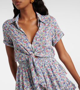 Poupette St Barth Branda floral tiered shirt dress
