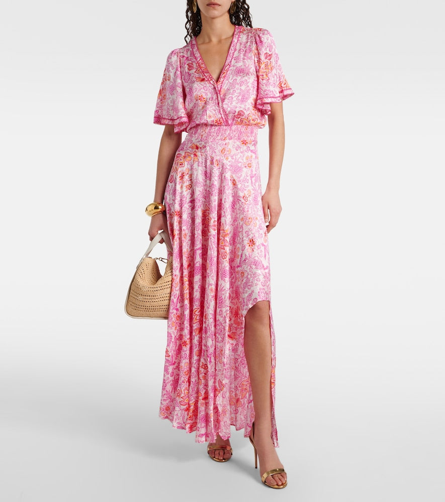 Poupette St Barth Mabelle floral satin maxi dress