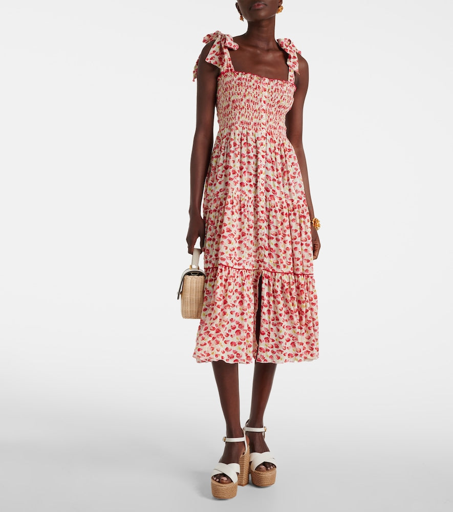 Poupette St Barth Triny polka-dot shirred midi dress