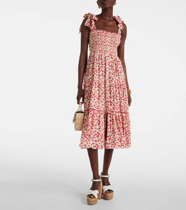 Poupette St Barth Triny polka-dot shirred midi dress