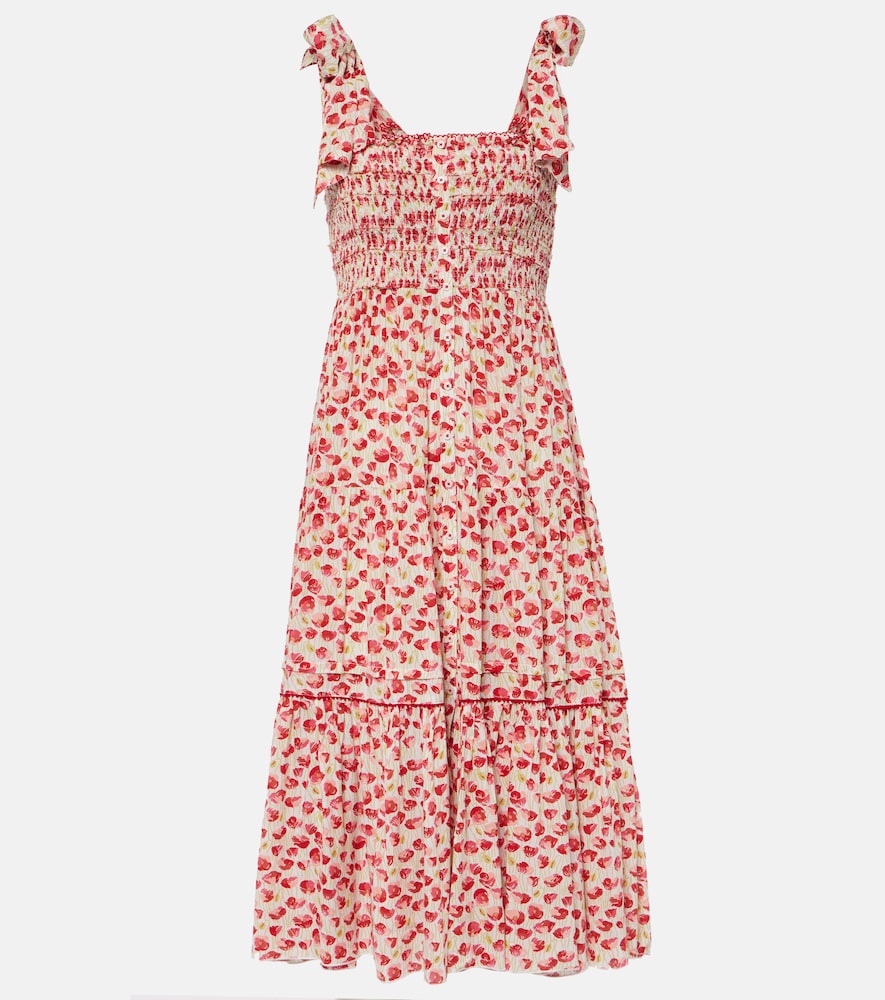 Poupette St Barth Triny polka-dot shirred midi dress. Poupette St Barth Triny 波点平行绉缝中长连衣裙