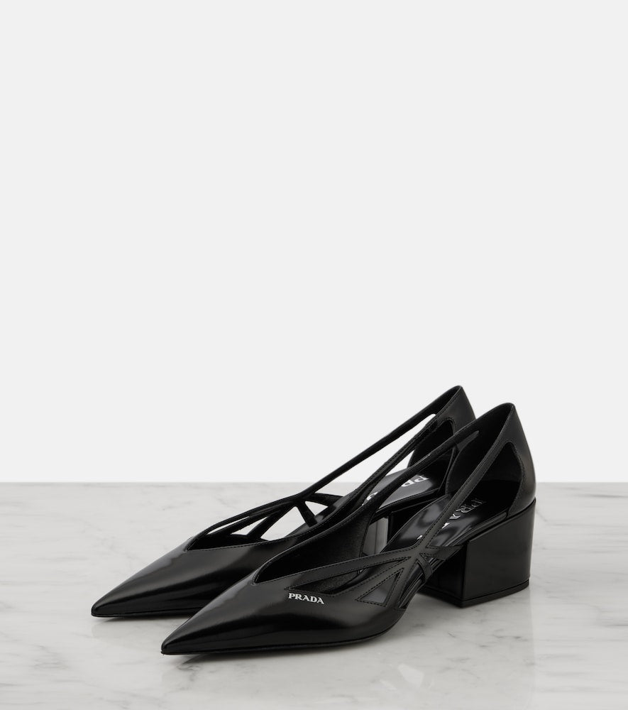 Prada 55 cutout brushed leather pumps