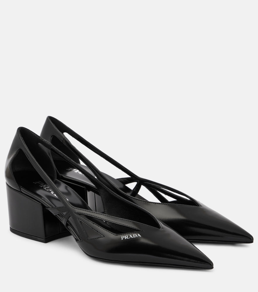 Prada 55 cutout brushed leather pumps - Prada 55镂空磨砂皮高跟鞋