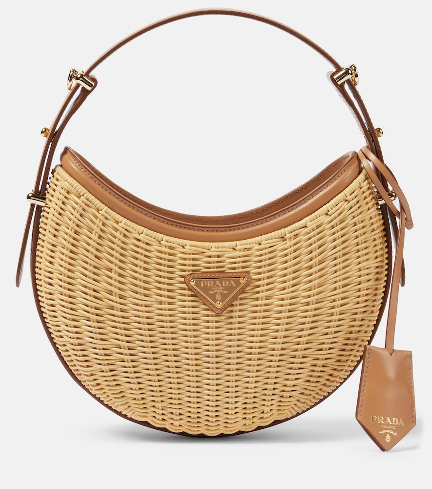Prada Arqu√É¬© woven leather-trimmed shoulder bag - Prada Arqu√É¬© 编织皮革饰边单肩包