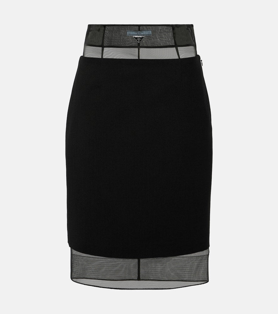 Prada Crinoline and virgin wool midi skirt - Prada 衬裙和初剪羊毛中长裙