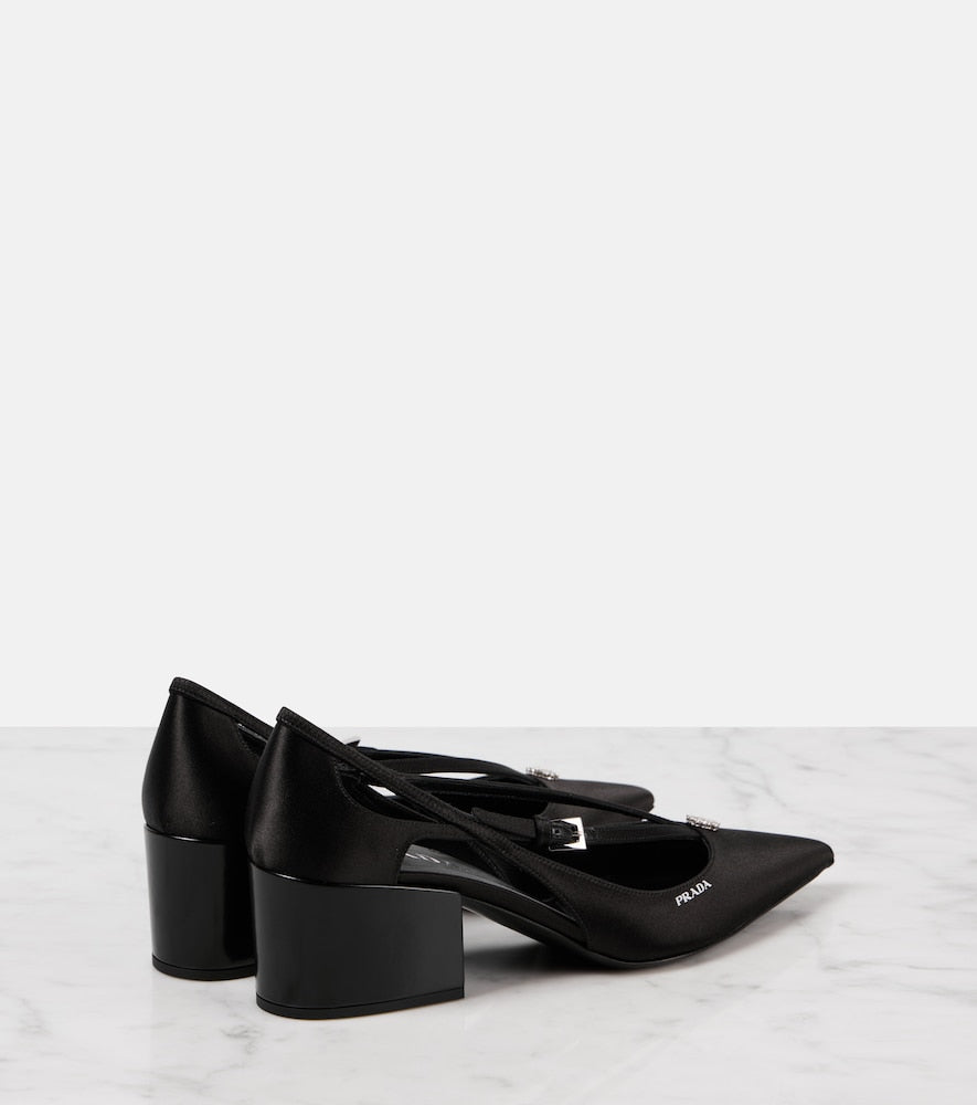 Prada Embellished cutout satin pumps