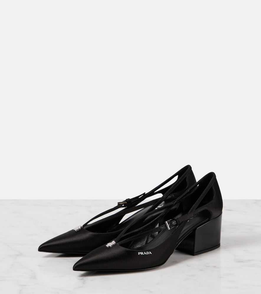 Prada Embellished cutout satin pumps