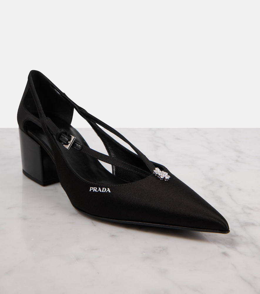 Prada Embellished cutout satin pumps