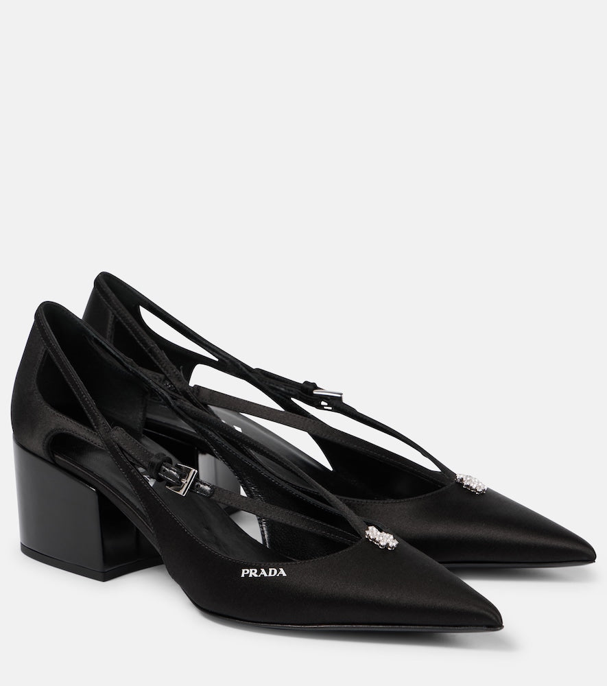 Prada Embellished cutout satin pumps - Prada 缎面镂空装饰高跟鞋