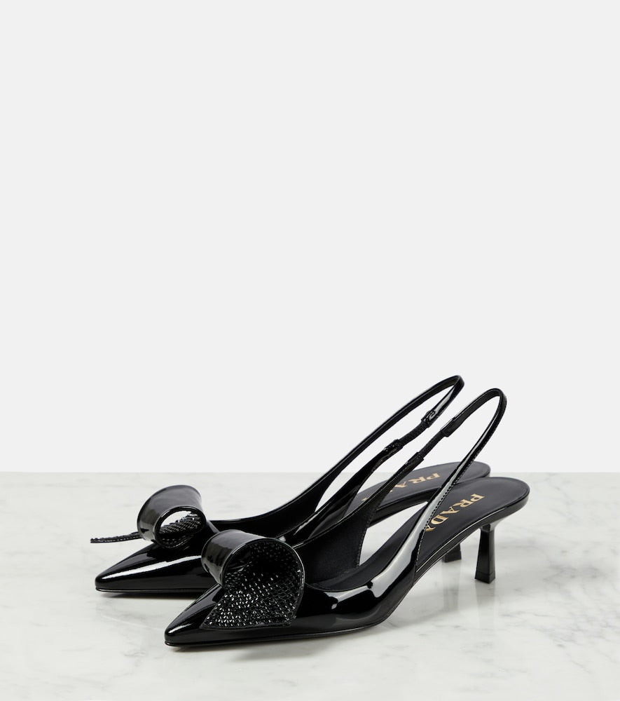 Prada Embellished patent leather slingback pumps