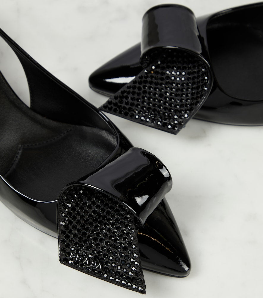 Prada Embellished patent leather slingback pumps