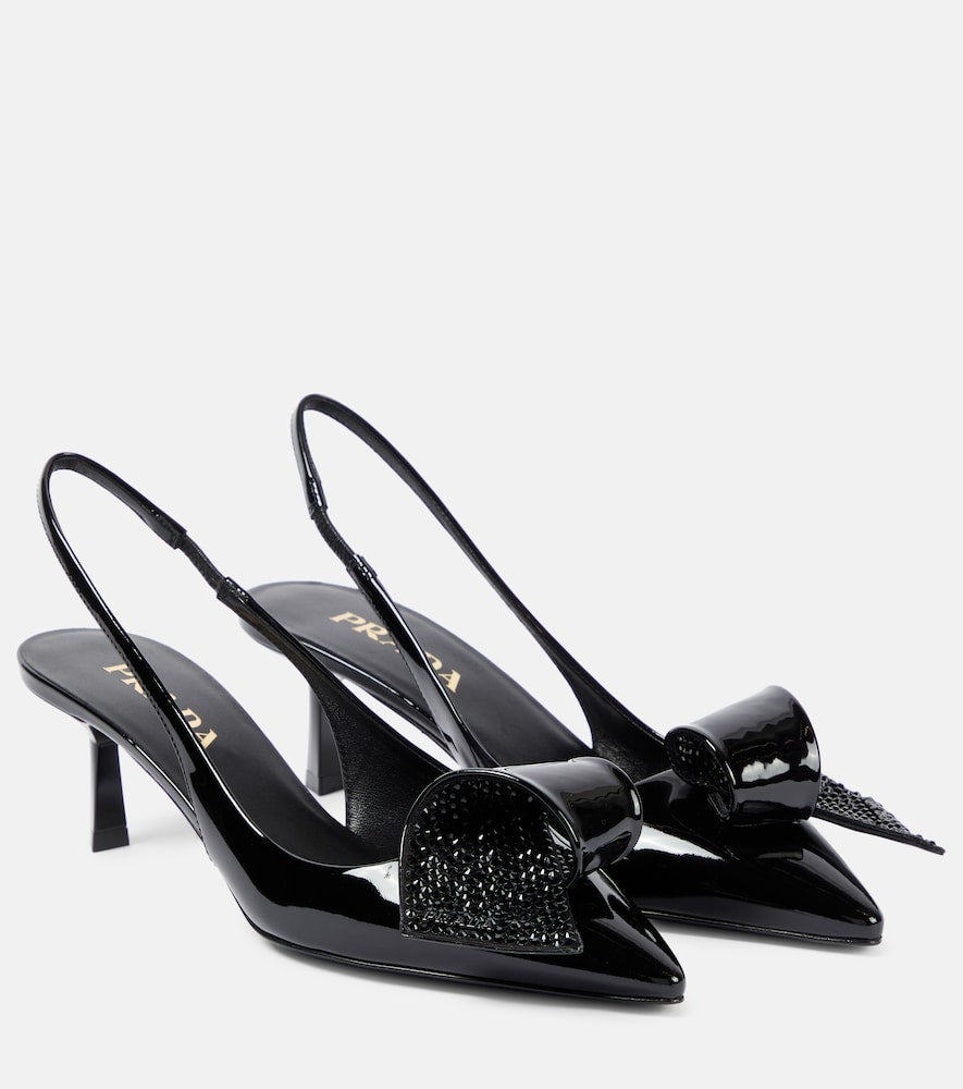 Prada Embellished patent leather slingback pumps - Prada 缀饰漆皮露跟高跟鞋