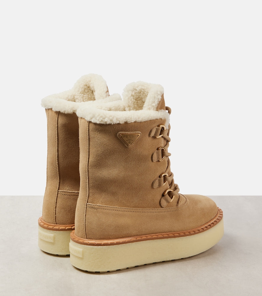 Prada Evolve shearling-lined suede lace-up boots