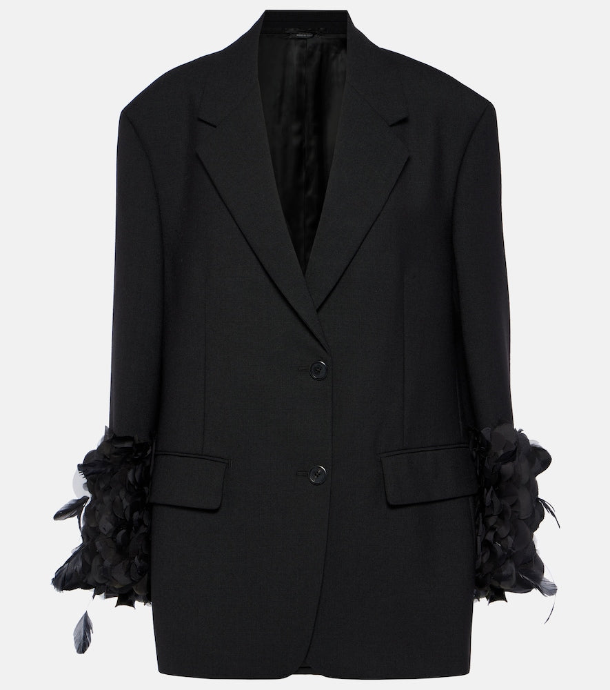 Prada Feather-trimmed wool blazer - Prada 羽毛饰边羊毛西装外套