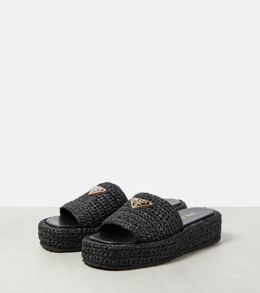 Prada Logo espadrille slides