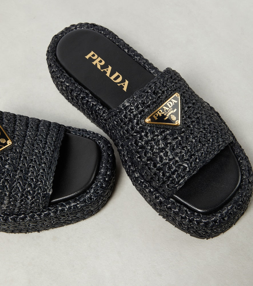 Prada Logo espadrille slides
