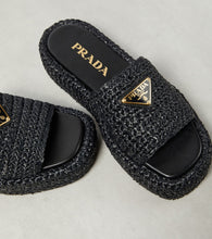 Prada Logo espadrille slides