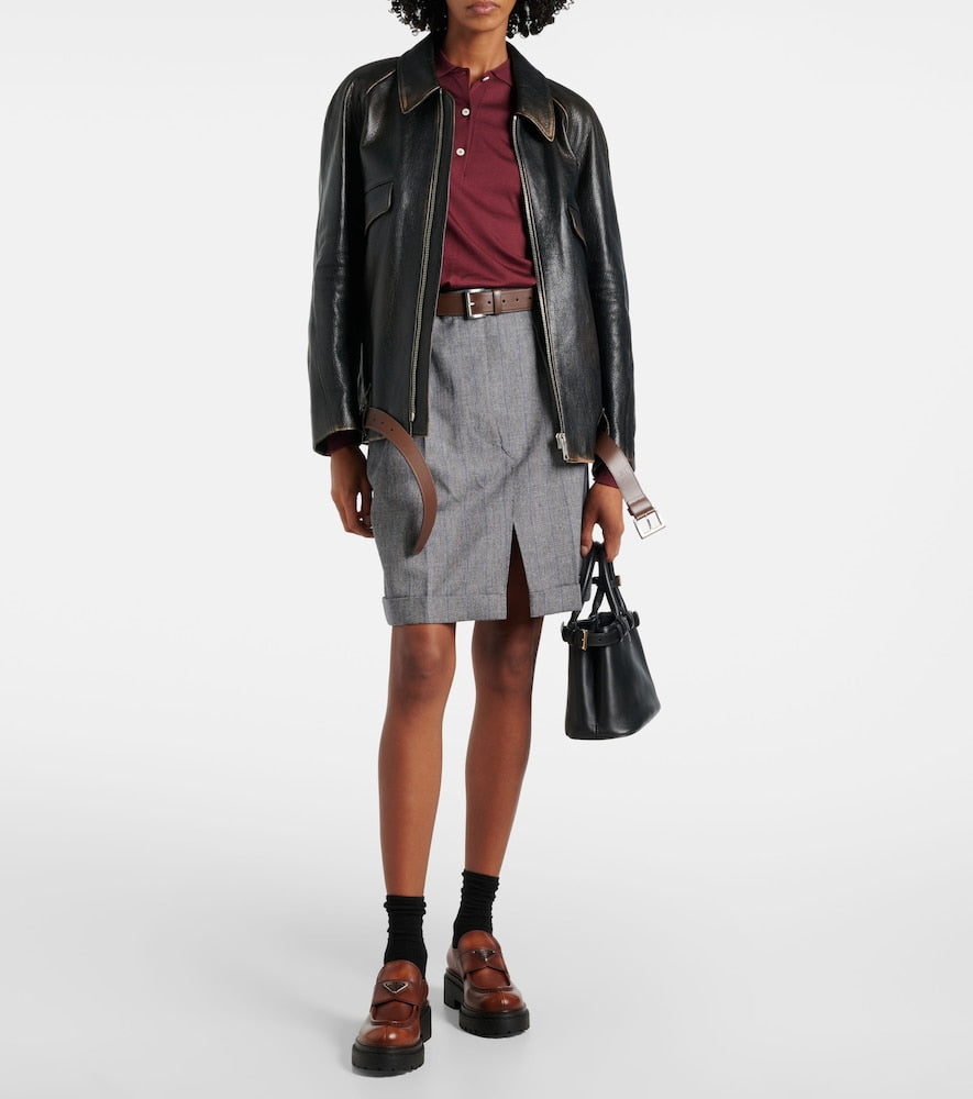 Prada Logo leather platform loafers