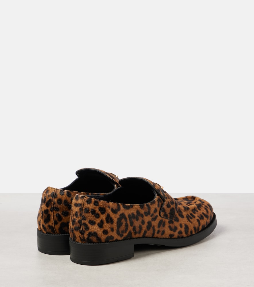 Prada Logo leopard-print calf hair loafers