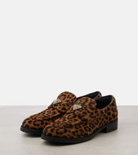 Prada Logo leopard-print calf hair loafers