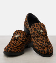 Prada Logo leopard-print calf hair loafers