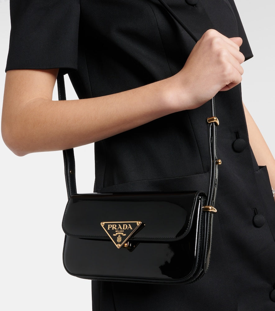 Prada Logo patent leather shoulder bag