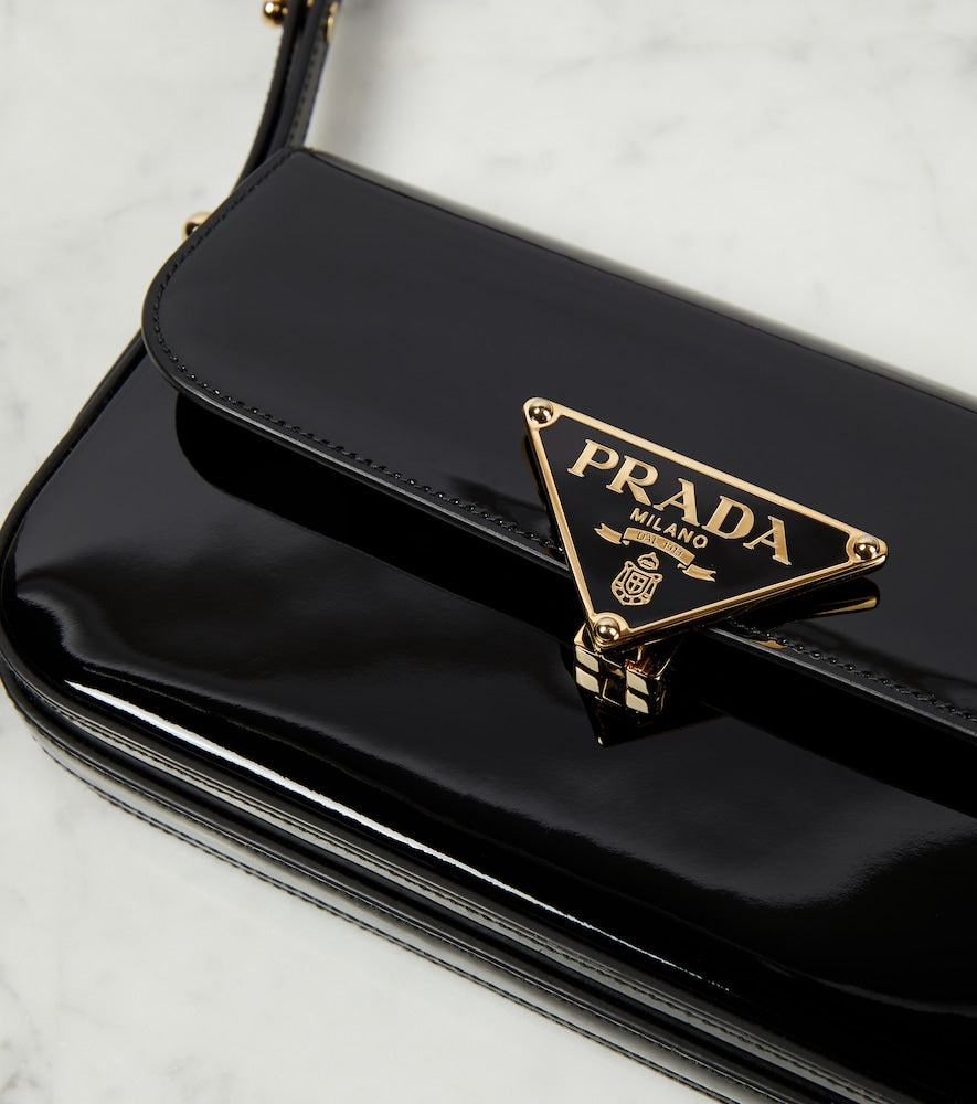 Prada Logo patent leather shoulder bag