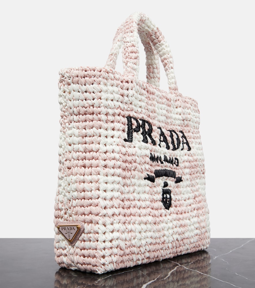 Prada Logo raffia-effect shopper