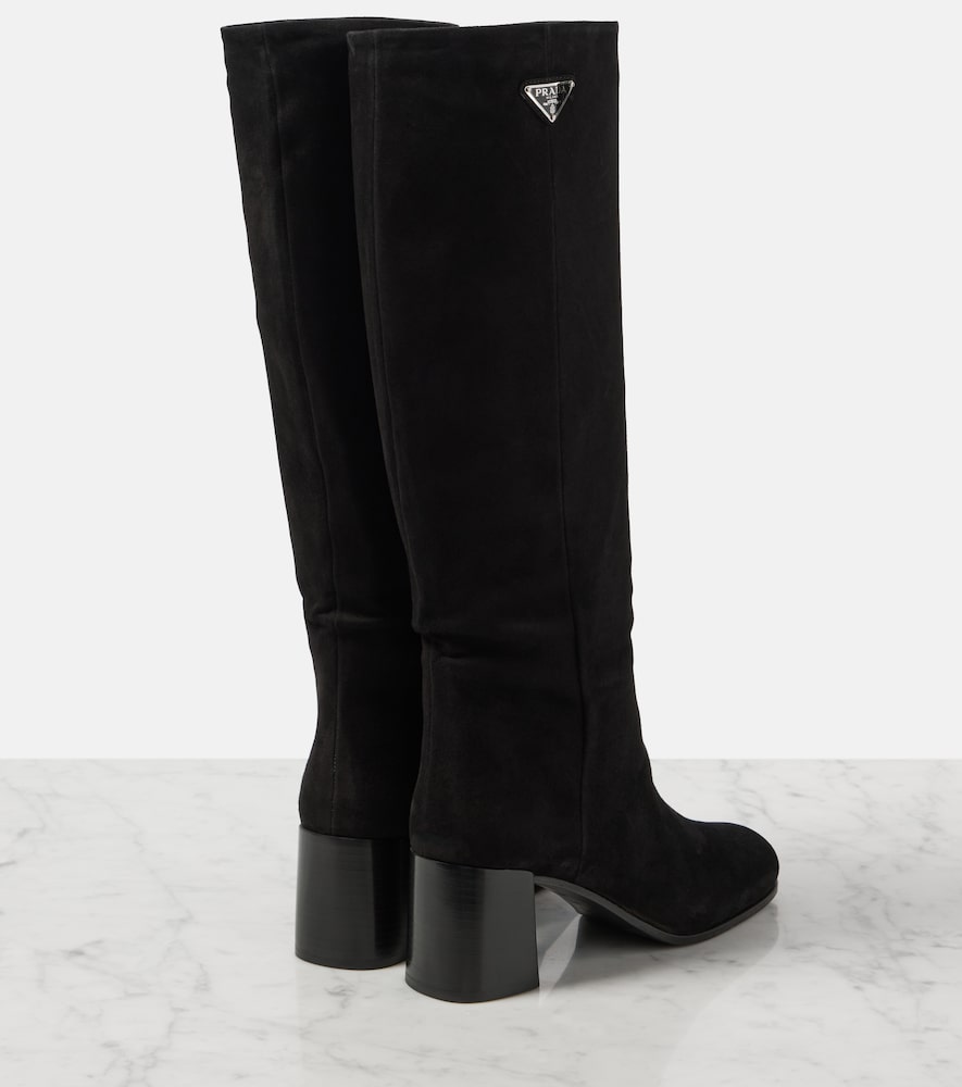 Prada Logo suede knee-high boots