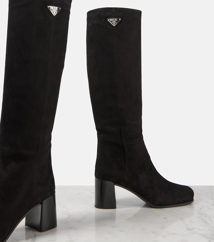 Prada Logo suede knee-high boots