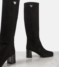 Prada Logo suede knee-high boots
