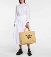 Prada Medium logo raffia tote