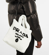 Prada Medium logo shearling tote