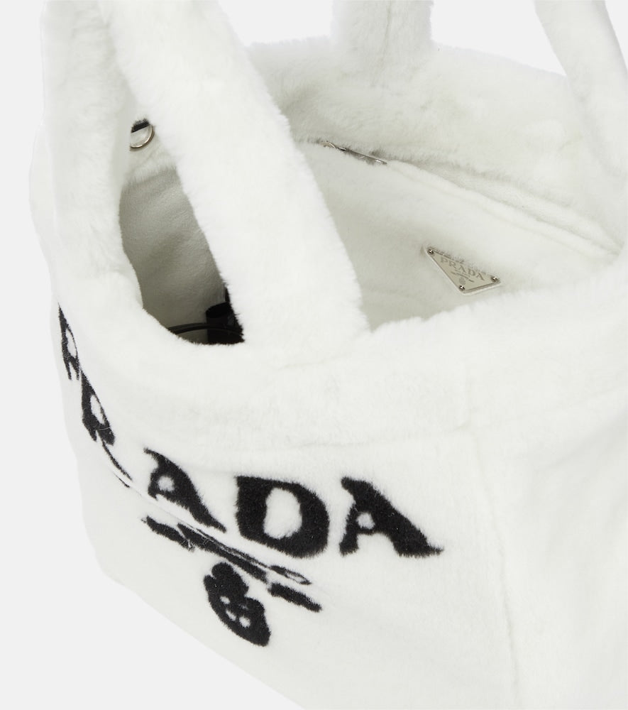 Prada Medium logo shearling tote
