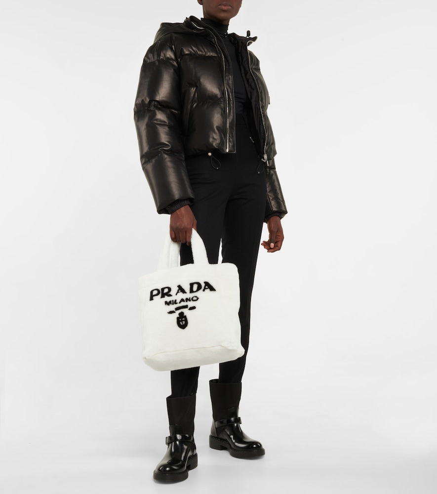 Prada Medium logo shearling tote