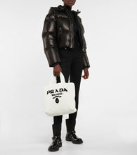 Prada Medium logo shearling tote