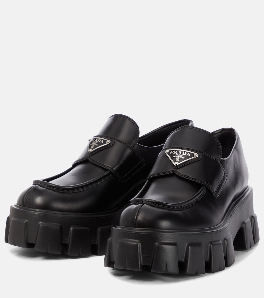Prada Monolith brushed leather loafers