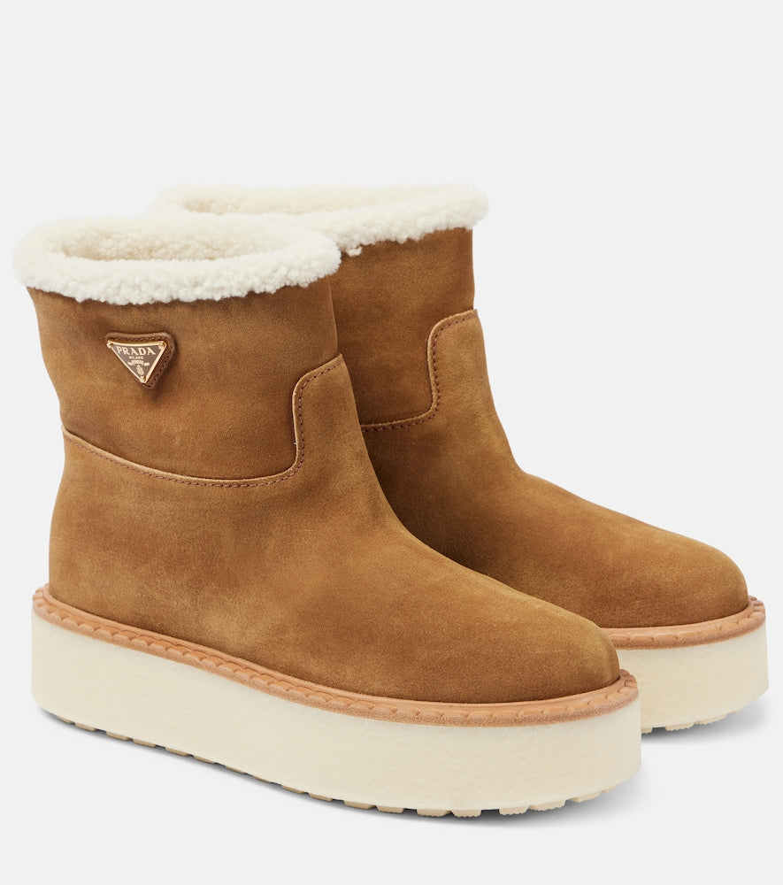 Prada Shearling-lined suede ankle boots - Prada 羊毛衬里麂皮踝靴
