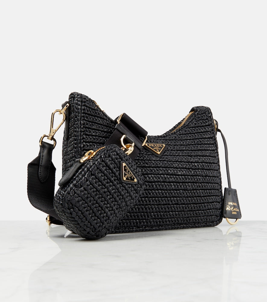 Prada Small crochet raffia shoulder bag