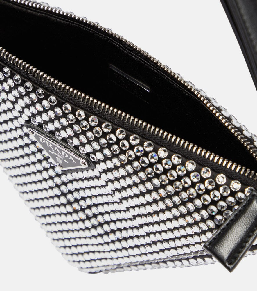Prada Triangle embellished satin pouch