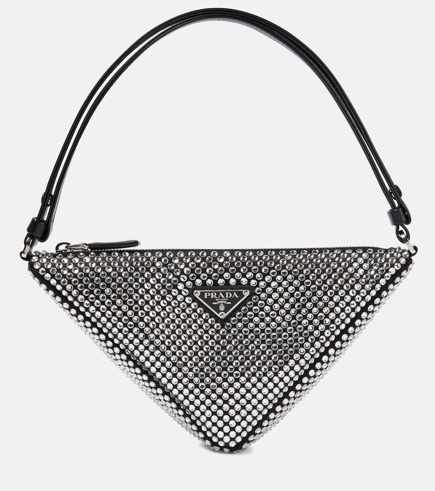 Prada Triangle embellished satin pouch - Prada 三角形装饰缎面小包