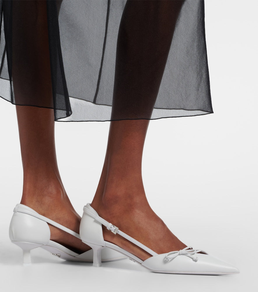 Prada Bow-detail leather pumps - White Mid Heel Pumps