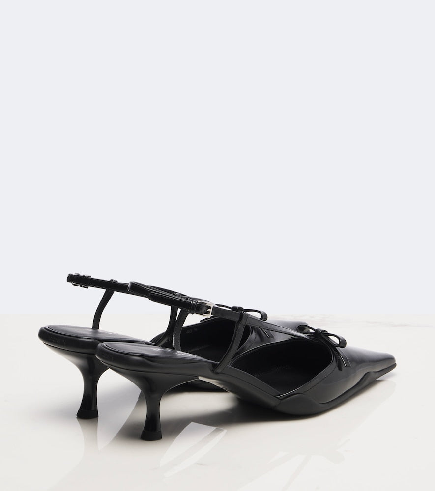 Prada Bow-detail leather slingback pumps (Black) - Mid Heel Pumps